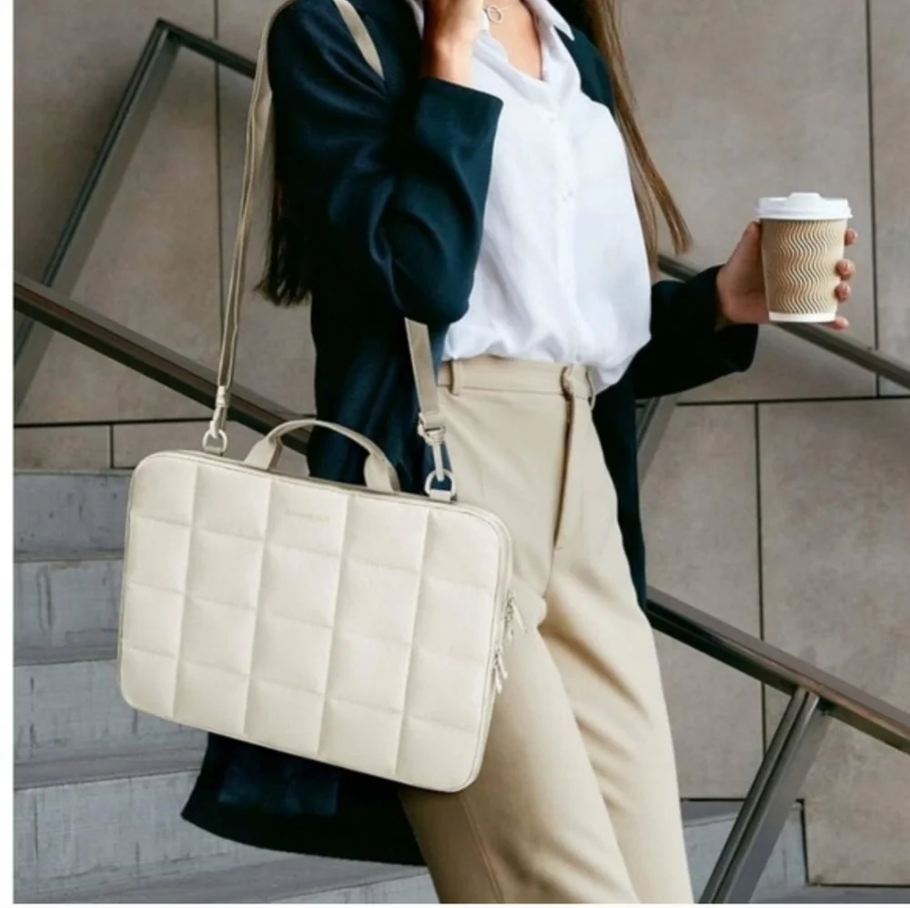 Cream Quilted Laptop Bag
